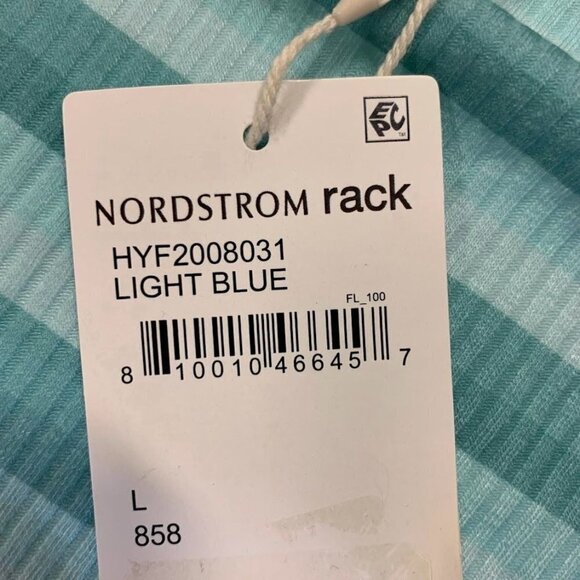 Cali Be Women's Striped Ribbed Mock Neck Long Sleeve‎ Top in Light Blue SZ L NWT - Picture 6 of 11